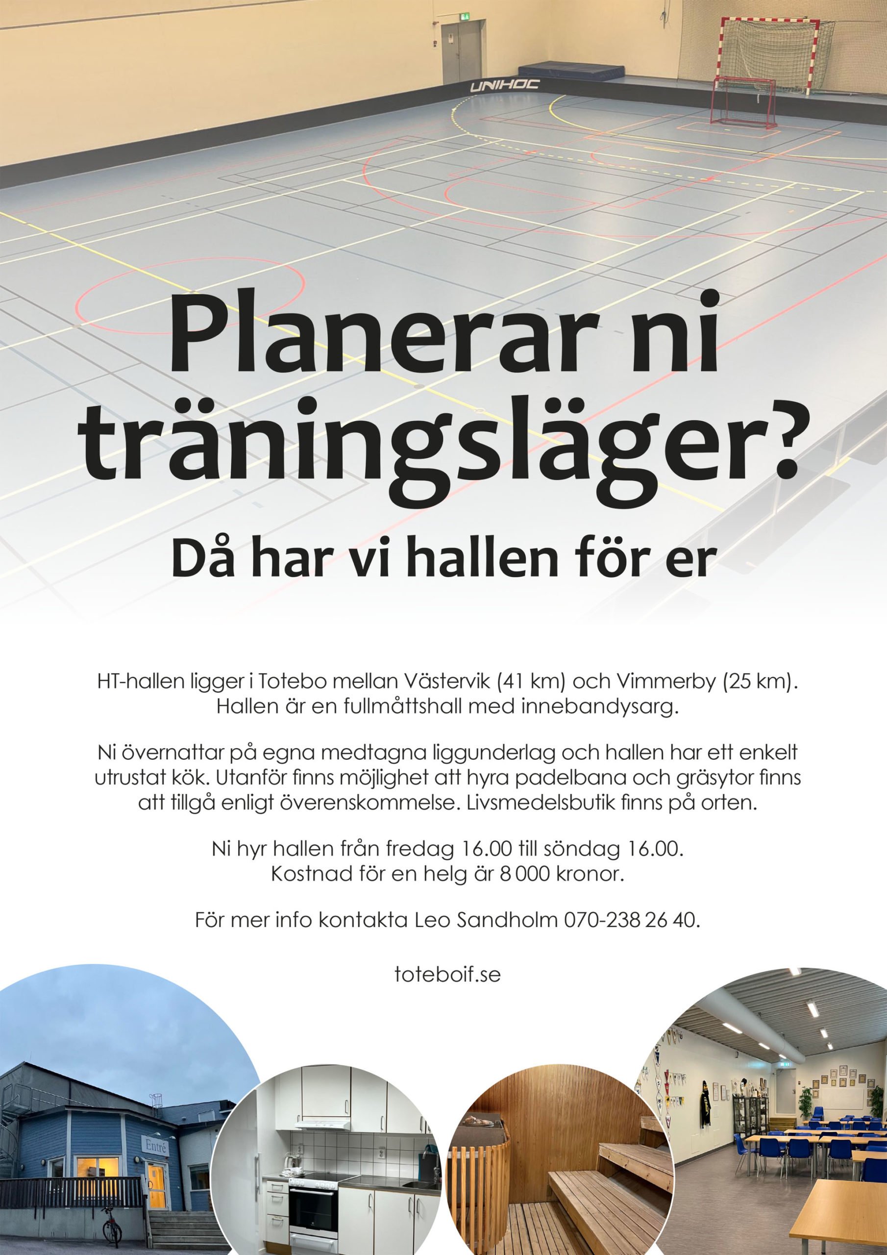 Affisch för träningsläger i HT-hallen.